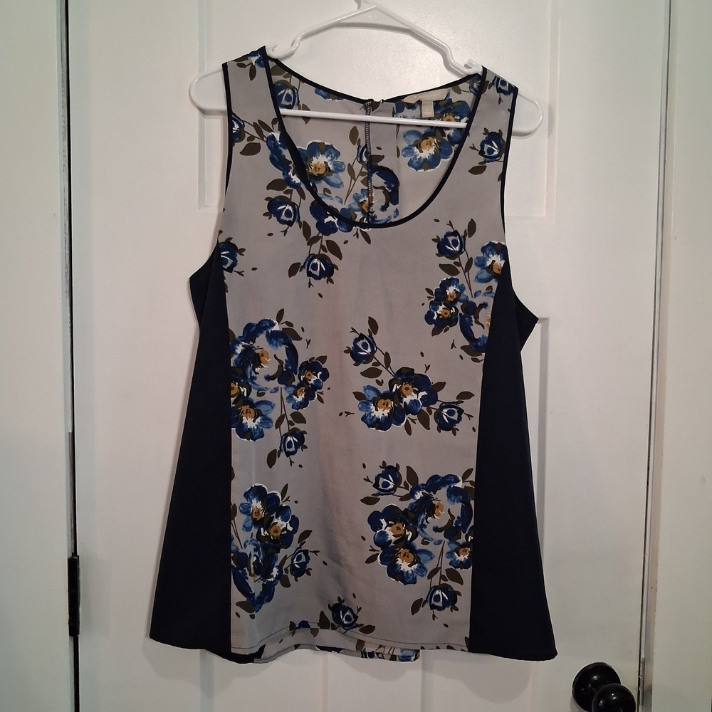 Banana Republic Tank Top Womens L Blue Floral Colorblock Sleeveless Workwear